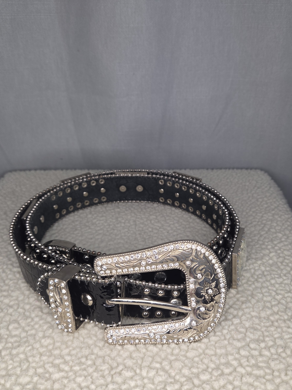 Black Rhinestone Western Belt with Silver Buckle